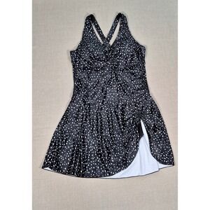 Tempt Me Womens Polka Dot Tummy Control Swimdress Black‎ White XXL New With Tags
